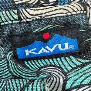 KAVU Keeper Crossbody Bag Teal Blue Wave Print Canvas Rope Strap Adjustable RARE